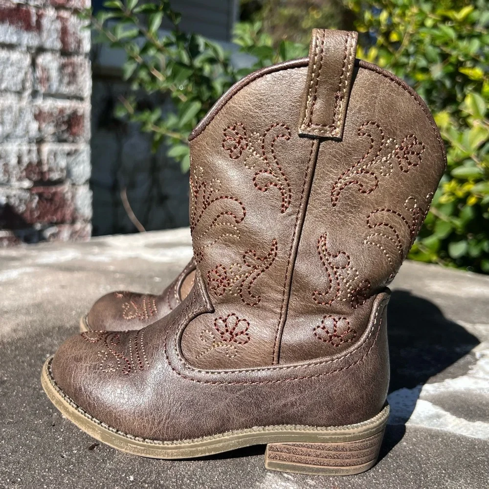 Cat & Jack Toddler Brown Faux Leather Zipper Cowboy Western Memphis Boots Sz 7